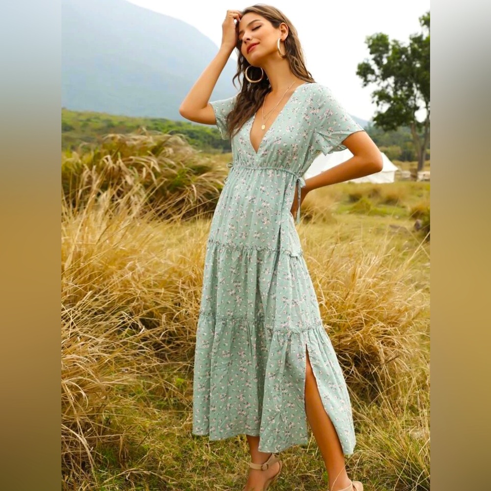 SHEIN Green Floral Summer Dress